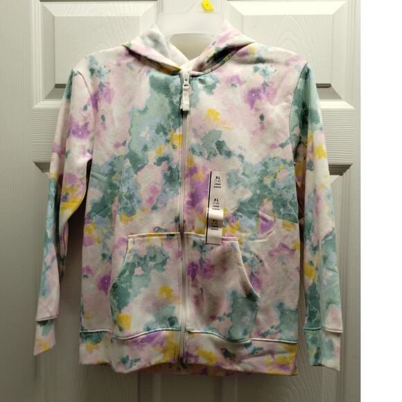 Cat & Jack Girls Size XL (14) Multicolor Pastel Tie Dye Hooded Zip-Up Jacket NWT - Picture 1 of 7